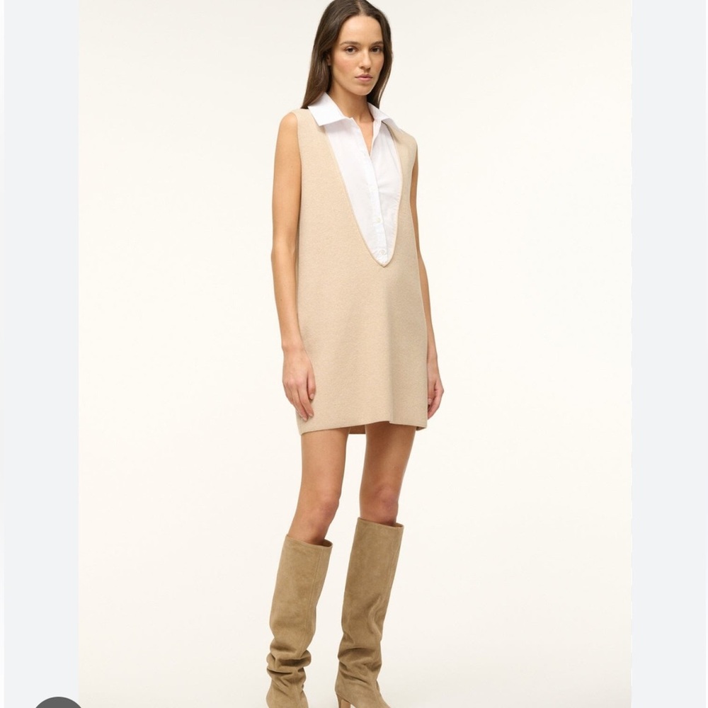 STAUD Mini Leslie Dress in Camel / White